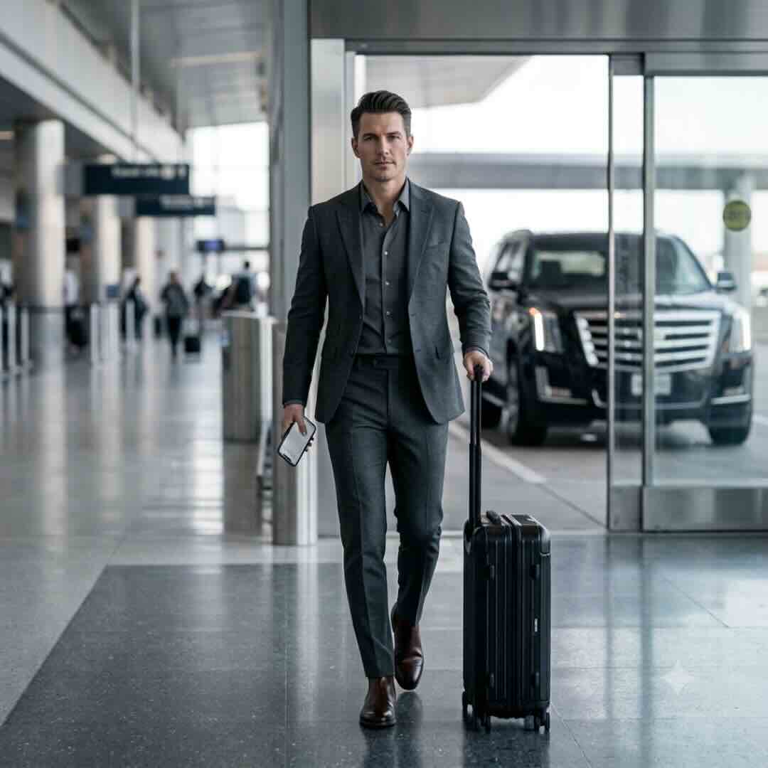 Business executive arriving at Orlando International Airport for a private corporate car service transfer