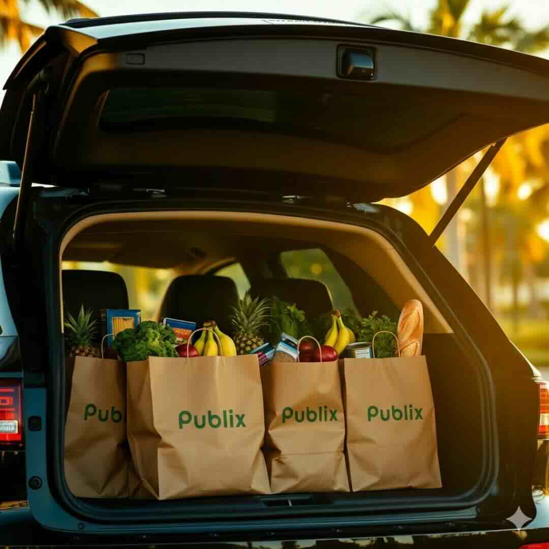 orlando-transportation-publix-grocery-stop-airport-transfer Grocery bags loaded into a private SUV during a complimentary Publix stop on an Orlando airport transfer